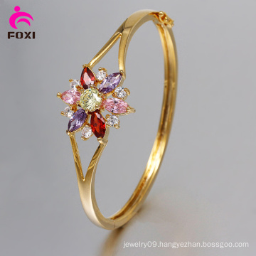 Wuzhou Foxi Fashion Women′s Jewelry 18k Gold Plated CZ Bangle